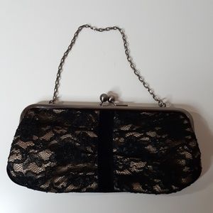 Ann‎ Taylor LOFT Black Lace and Taupe Evening Bag